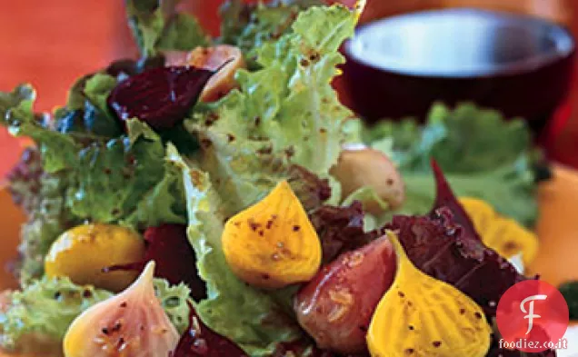 Barbabietole arrosto e Baby Green con Vinaigrette di Corinader e pesto di Coriandolo