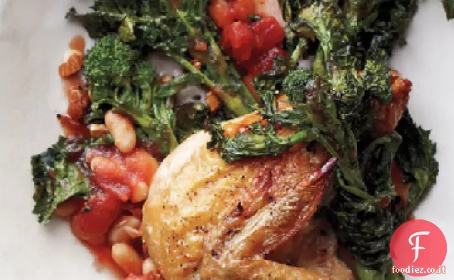 Pollo con broccoli Rabe, pomodori e fagioli