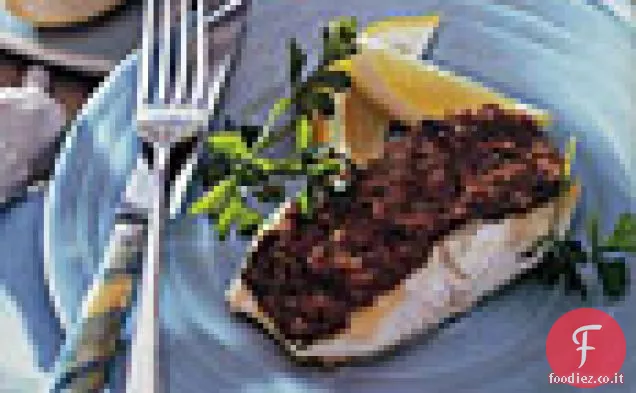 Spigola con Pepe Rosso e Tapenade di Olive
