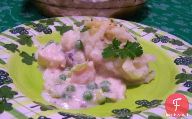 Capesante, funghi, torta di piselli con Colcannon Topping