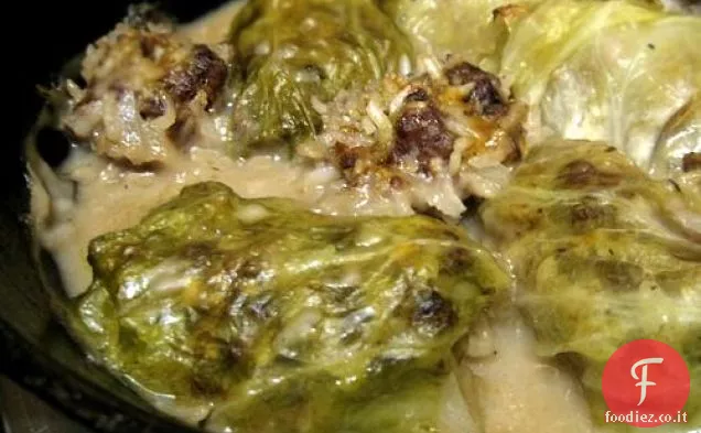 Involtini di cavolo con zuppa di funghi