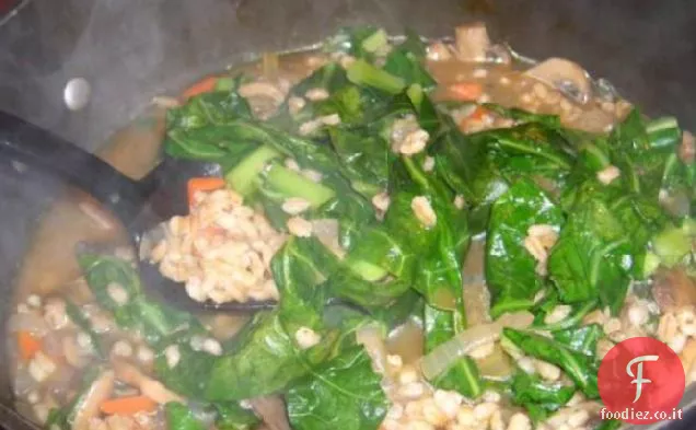Zuppa di orzo ai funghi e collardi