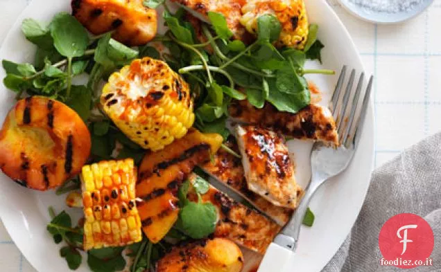 Miele-Cile-Zenzero pollo alla griglia e insalata di pesche