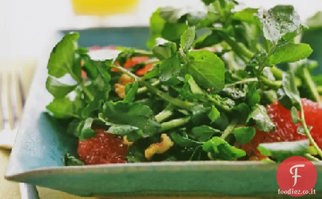 Crescione, pompelmo rosa e insalata di noci