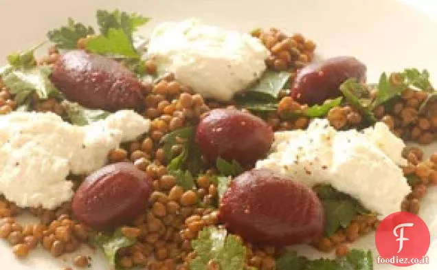 Insalata calda di lenticchie con barbabietole e Ricotta