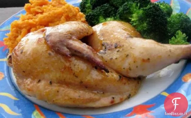 Galline della Cornovaglia con glassa di pesca