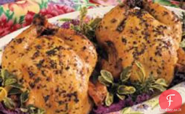 Galline di selvaggina arrostite alle erbe