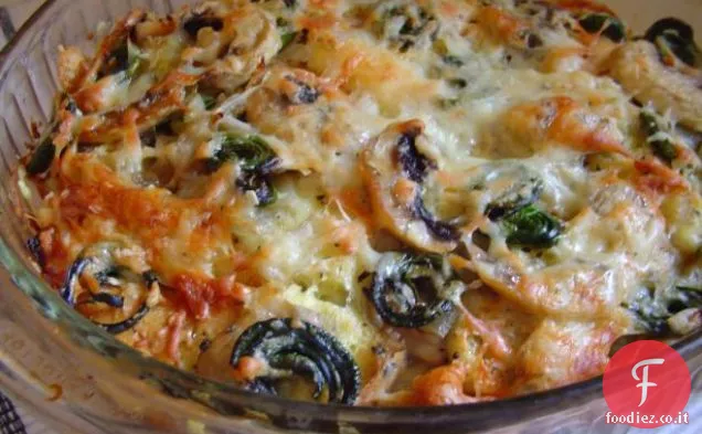 Budino di pane salato con Fiddleheads & funghi