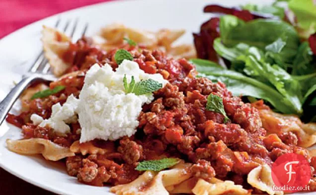 Farfalle con Ragù di Agnello, Ricotta e Menta