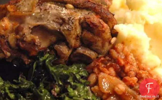 Stinchi di agnello brasati con orzo