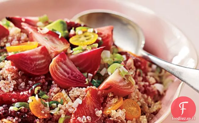Insalata di barbabietola, arancia rossa, kumquat e quinoa