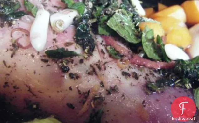 Agnello Arrosto con Vino Rosso Erbe e Verdure