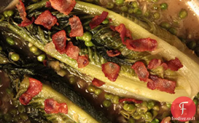 Insalata brasata con pancetta, scalogni e piselli Ricetta