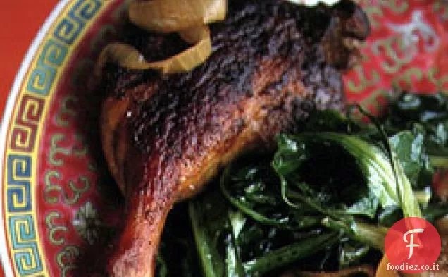 Cosce d'anatra brasate con senape e Bok Choy