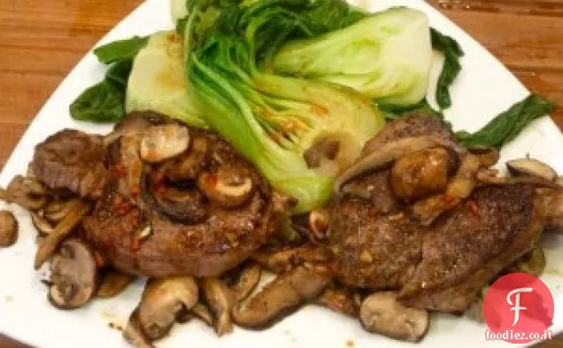 Bistecca alla griglia con funghi, Bok Choy e Tamari Gingered