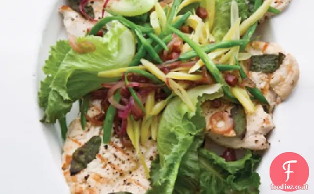 Paillards di pollo con verdure fresche e fagioli